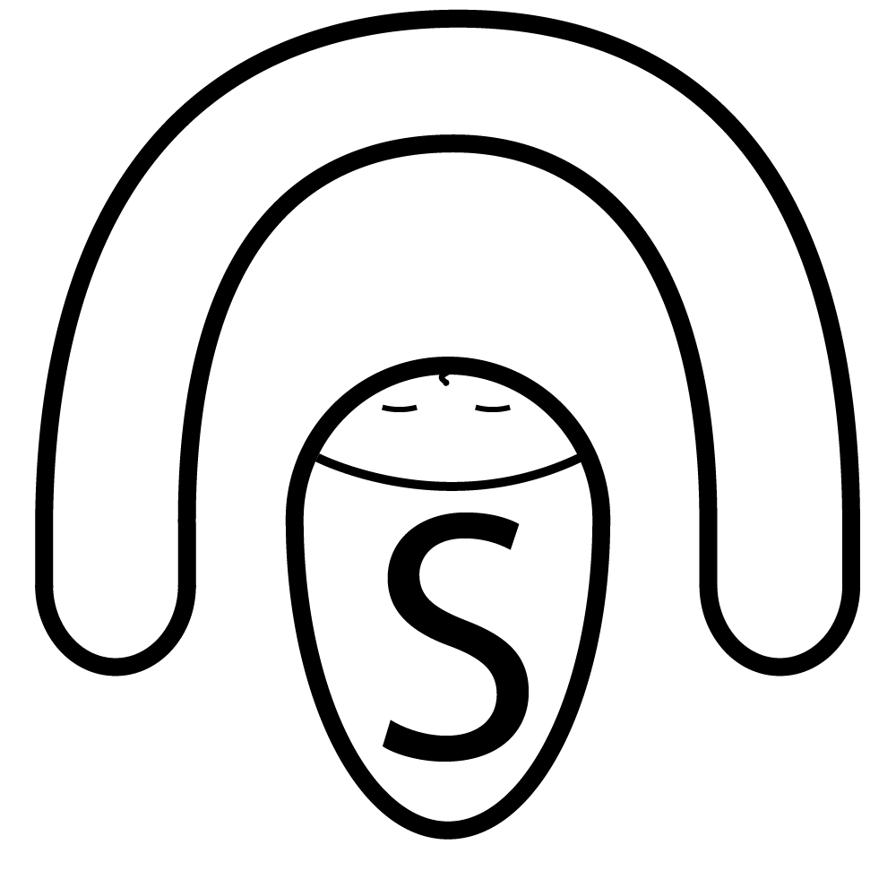 logo image of a circular water nozzle, above a womans face laying down with an S in her hair